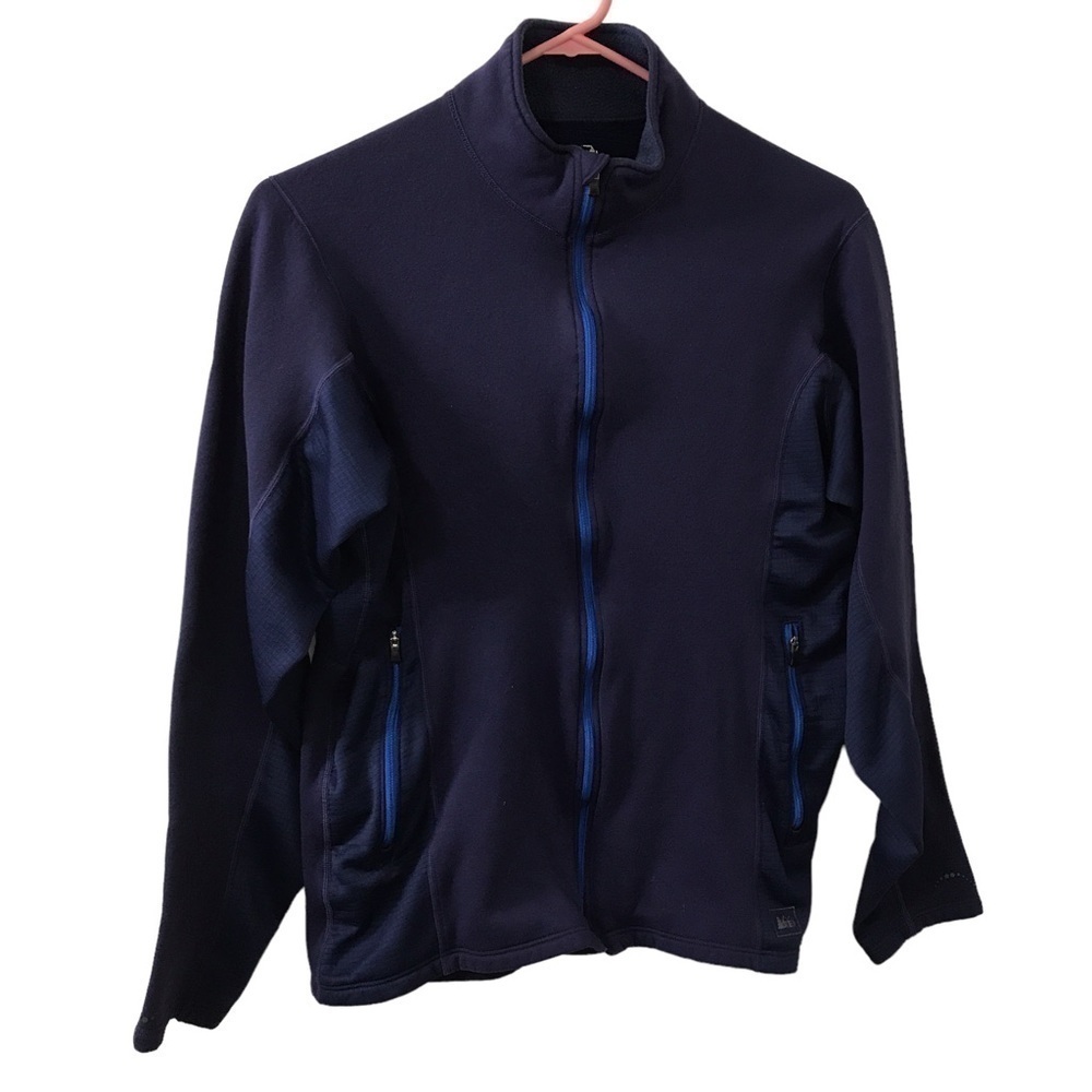 REI dark blue zip up polyester blend jacket size M
